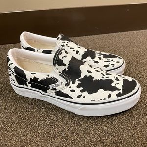 CUSTOM Cow Print Slip On Vans - W8